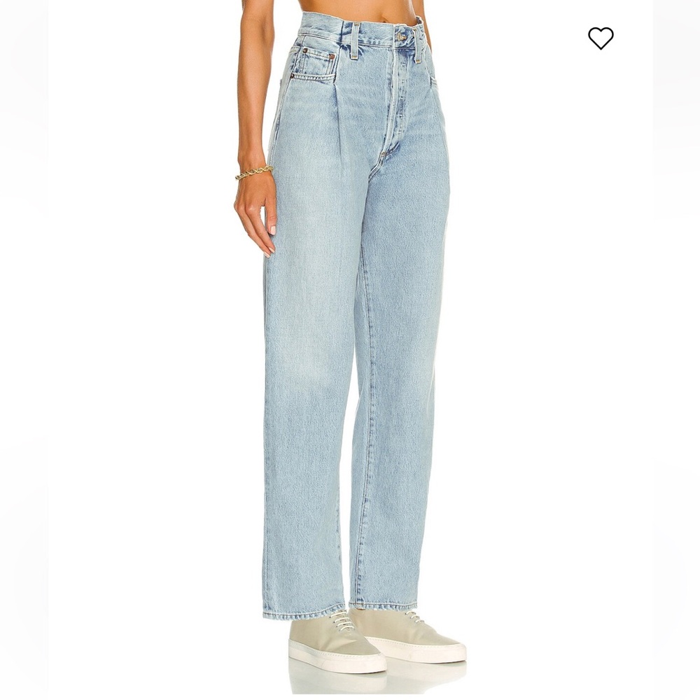AGOLDE FOLD WAISTBAND JEAN BUTTON-FLY FADING THROUGHOUT‎ DENIM FRONT PLEAT EUC
